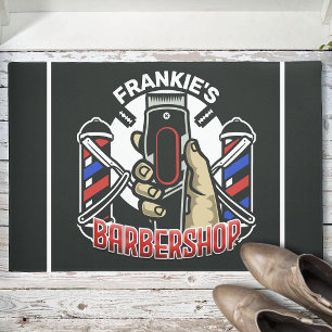 Custom NAME Retro Barber Shop Pole Barbershop Doormat