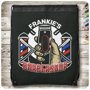 Custom NAME Retro Barber Shop Pole Barbershop Drawstring Bag