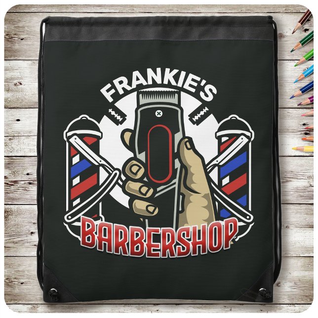 Custom NAME Retro Barber Shop Pole Barbershop Drawstring Bag (Creator Uploaded)