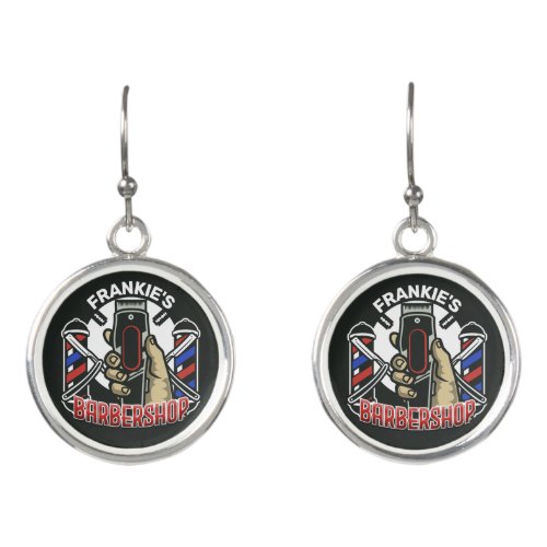 Custom NAME Retro Barber Shop Pole Barbershop Earrings