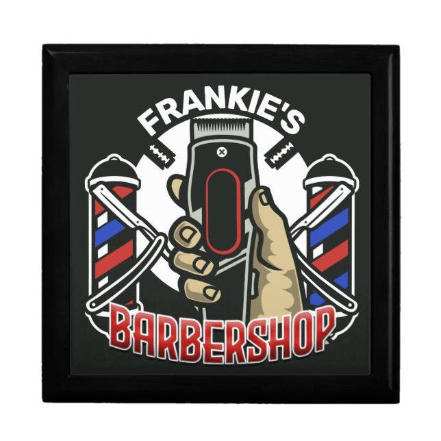 Custom NAME Retro Barber Shop Pole Barbershop Gift Box (Front)