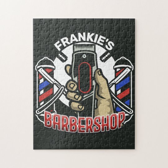 Custom NAME Retro Barber Shop Pole Jigsaw Puzzle