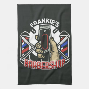 Custom NAME Retro Barber Shop Pole Barbershop Kitchen Towel