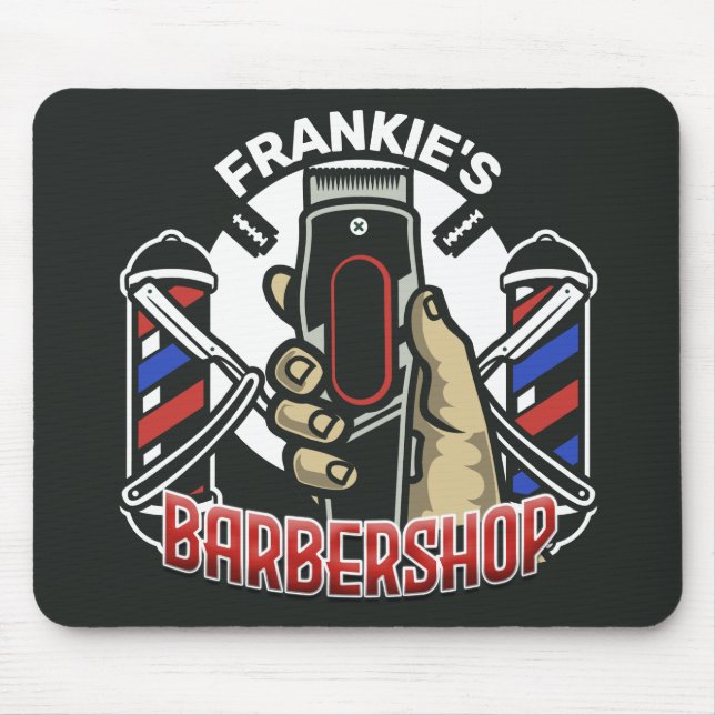 Custom NAME Retro Barber Shop Pole Barbershop Mouse Pad (Front)
