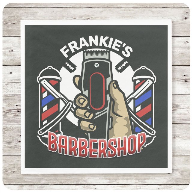 Custom NAME Retro Barber Shop Pole Barbershop Napkins (Creator Uploaded)
