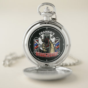Custom NAME Retro Barber Shop Pole Barbershop Pocket Watch