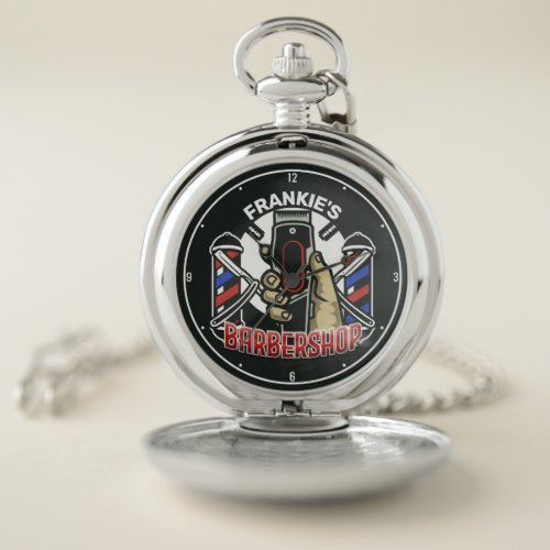 Custom NAME Retro Barber Shop Pole Barbershop Pocket Watch