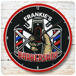 Custom NAME Retro Barber Shop Pole Barbershop Round Clock<br><div class="desc">Custom NAME Retro Barber Shop Pole Barbershop Hair Clippers Design - Click on "Personalize this Template" to customize your Name or Custom Text.</div>