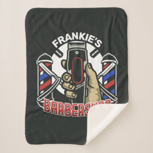 Custom NAME Retro Barber Shop Pole Barbershop Sherpa Blanket