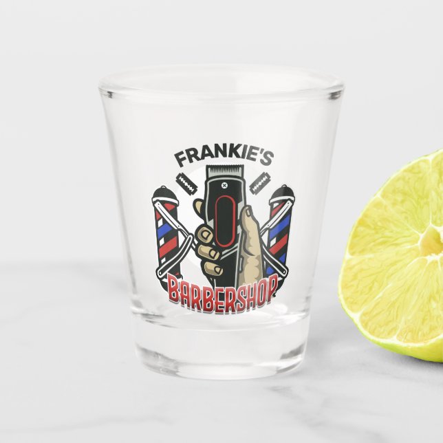 Custom NAME Retro Barber Shop Pole Barbershop Shot Glass (Front)