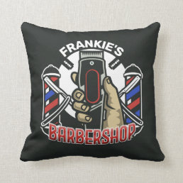 Custom NAME Retro Barber Shop Pole Barbershop Throw Pillow