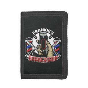 Custom NAME Retro Barber Shop Pole Barbershop Tri-fold Wallet