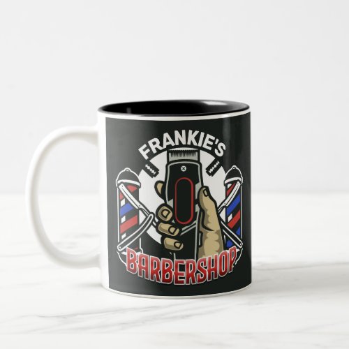 Custom NAME Retro Barber Shop Pole Barbershop Two_Tone Coffee Mug