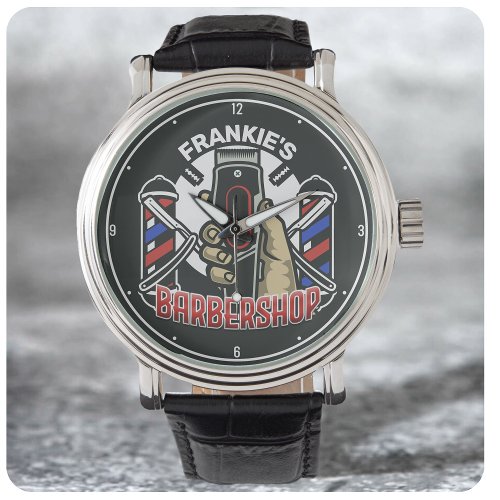 Custom NAME Retro Barber Shop Pole Barbershop Watch