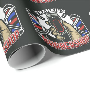 Custom NAME Retro Barber Shop Pole Barbershop Wrapping Paper