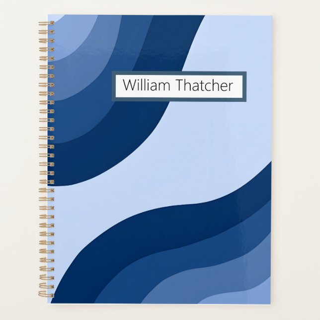 Custom Name Retro Blue Wavy Notebook (Front)
