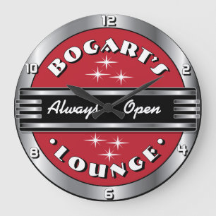 Custom Name Retro Cocktail Lounge Wall Clock- Red Large Clock