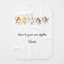 Custom Name Retro Dancing Birds Baby Burp Cloth