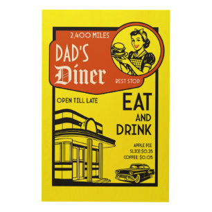 Custom Name Retro Diner American Wood Wall Art