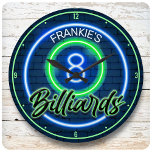 Custom NAME Retro Faux Neon 8 Ball Billiards Pool Large Clock<br><div class="desc">Custom NAME Retro Faux Neon 8 Ball Billiards Pool Design - Customize with your Name or Custom Text!</div>