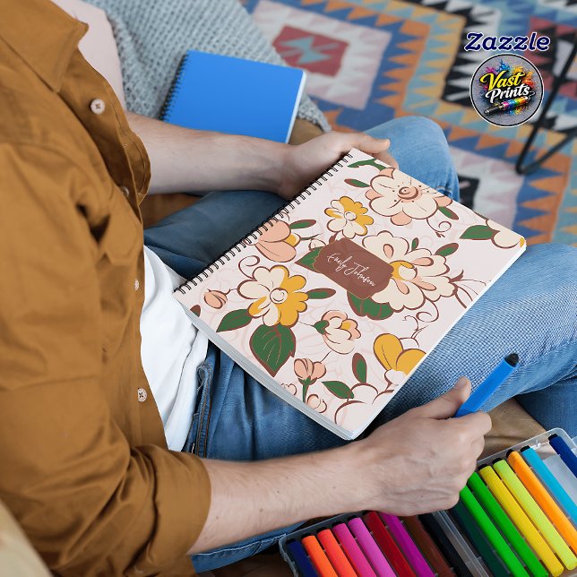 Custom Name Retro Floral Cream Peach Yellow Planner (Custom Name Retro Floral Cream Peach Yellow Planner)