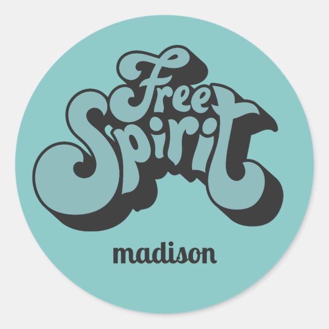 Custom Name Retro "Free Spirit" Classic Round Sticker (Front)