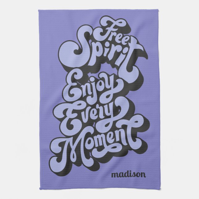 Custom Name Retro "Free Spirit" Kitchen Towel (Vertical)