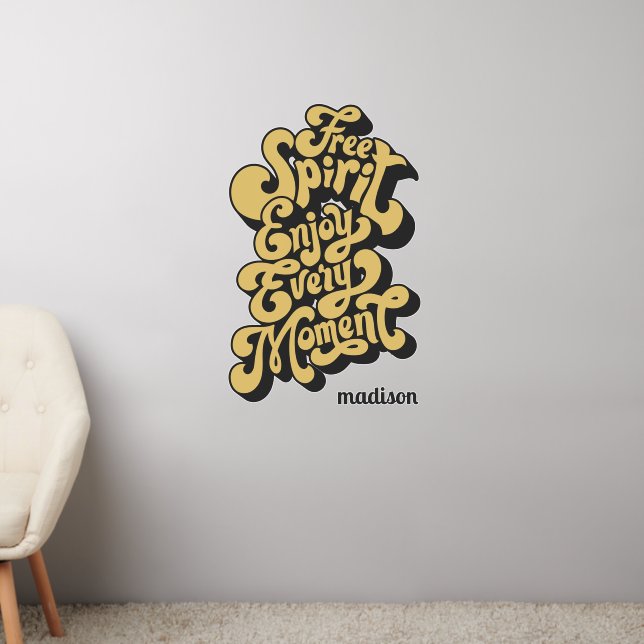 Custom Name Retro "Free Spirit" Wall Decal (Living Room 2)