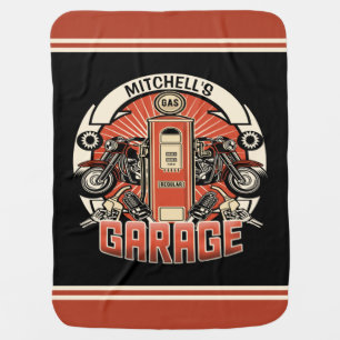 Custom NAME Retro Gas Pump Motorcycle Biker Garage Baby Blanket