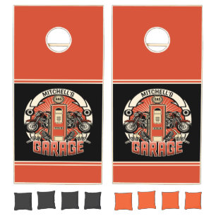 Custom NAME Retro Gas Pump Motorcycle Biker Garage Cornhole Set