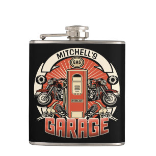 Custom NAME Retro Gas Pump Motorcycle Biker Garage Flask