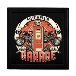 Custom NAME Retro Gas Pump Motorcycle Biker Garage Gift Box