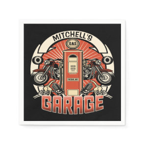 Custom NAME Retro Gas Pump Motorcycle Biker Garage Napkins
