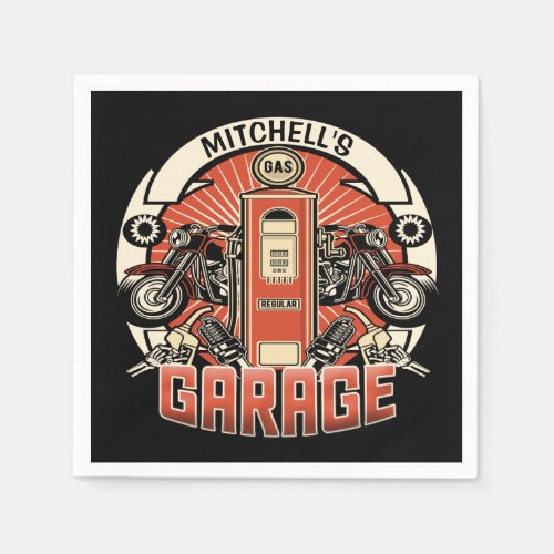 Custom NAME Retro Gas Pump Motorcycle Biker Garage Napkins