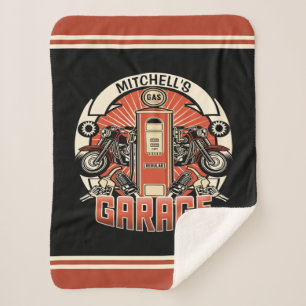 Custom NAME Retro Gas Pump Motorcycle Biker Garage Sherpa Blanket