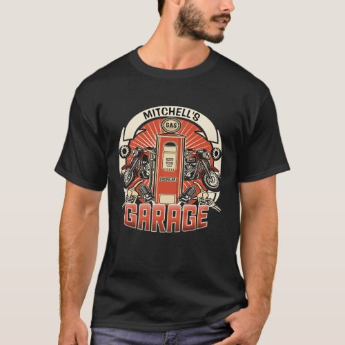Custom NAME Retro Gas Pump Motorcycle Biker Garage T_Shirt