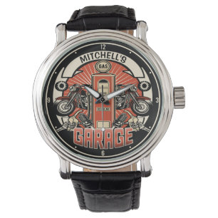 Custom NAME Retro Gas Pump Motorcycle Biker Garage Watch