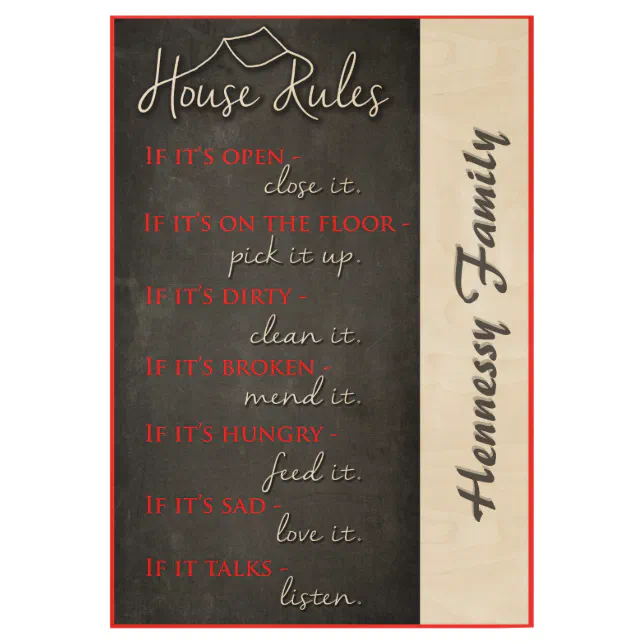 Custom Name Retro Kindness House Rules Chalkboard Wood Poster Zazzle