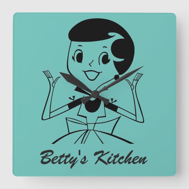 Custom Name RETRO KITCHEN CLOCK! Square Wall Clock (Front)