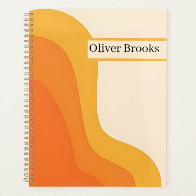 Custom Name Retro Orange Wavy Notebook (Front)