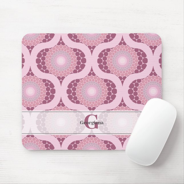Custom Name Retro Radiant Dusky Rose Dot Mandala Mouse Pad (With Mouse)