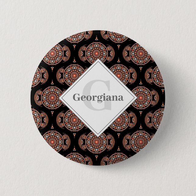Custom Name Retro Safari Sunset Bohemian Mandala Button (Front)