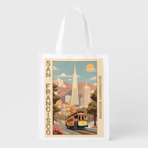 Custom Name Retro San Francisco Grocery Bag