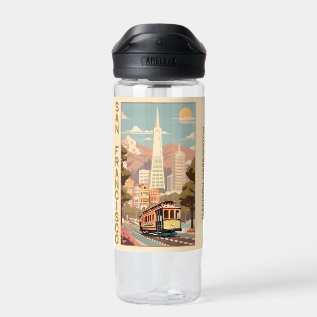Custom Name Retro San Francisco Water Bottle (Back)