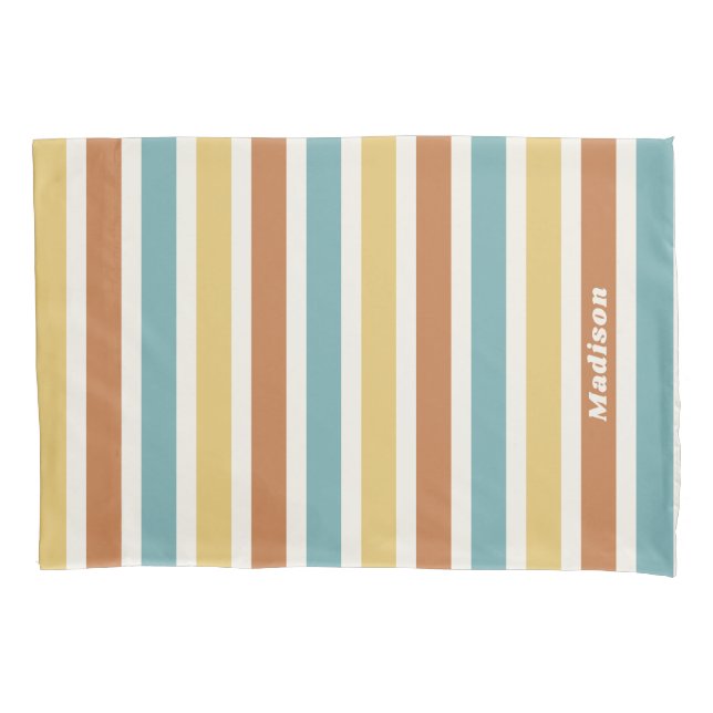 Custom Name Retro Stripes Pattern Pillow Case (Front)