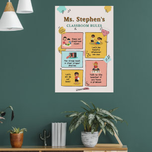Custom Name Retro Style Teacher's Classroom Rules Poster