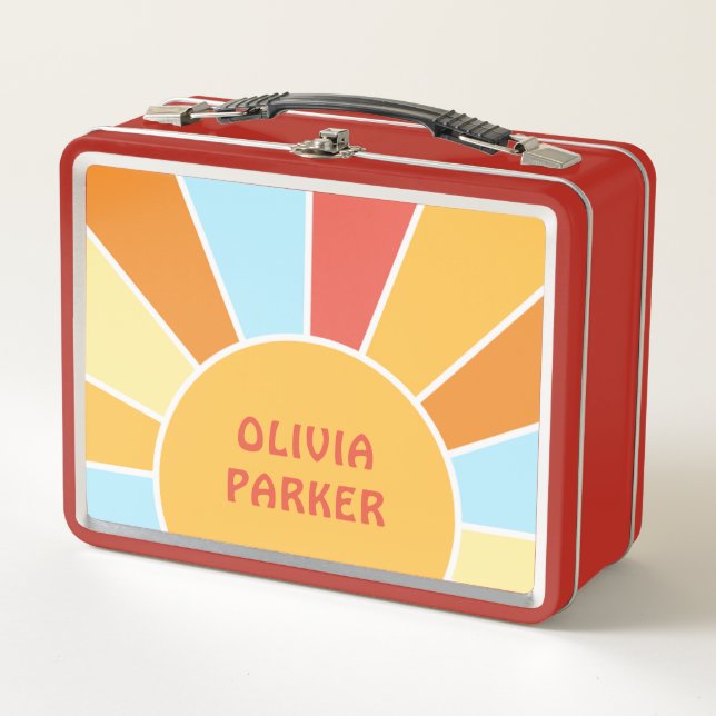 Custom Name Retro Sunray Colorful Metal Lunch Box (Front)