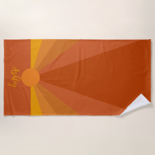 Custom Name Retro Sunset Beach Towel
