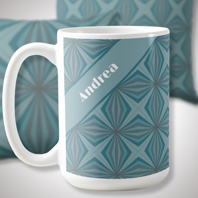 Custom name Retro Teal Pattern  Coffee Mug (Creator Uploaded)