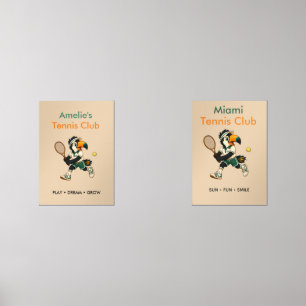 Custom Name Retro Tennis Toucan Nursery Poster Set